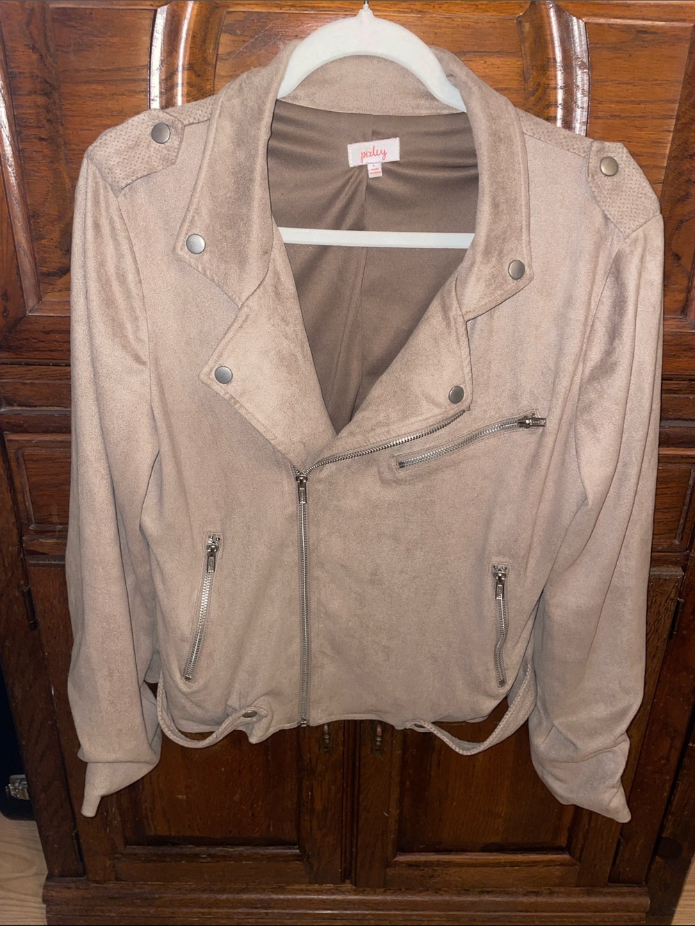 Pixley Women's Taupe Suede-Look Moto Jacket size large